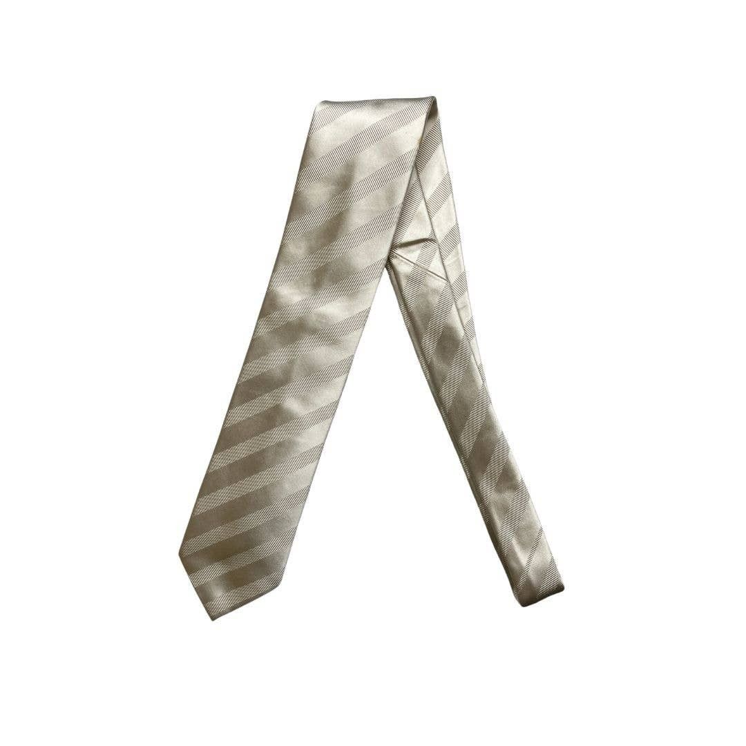 5-98 BRIONI Tie Striped Shiny 55% Silk 45% Cotton Cream