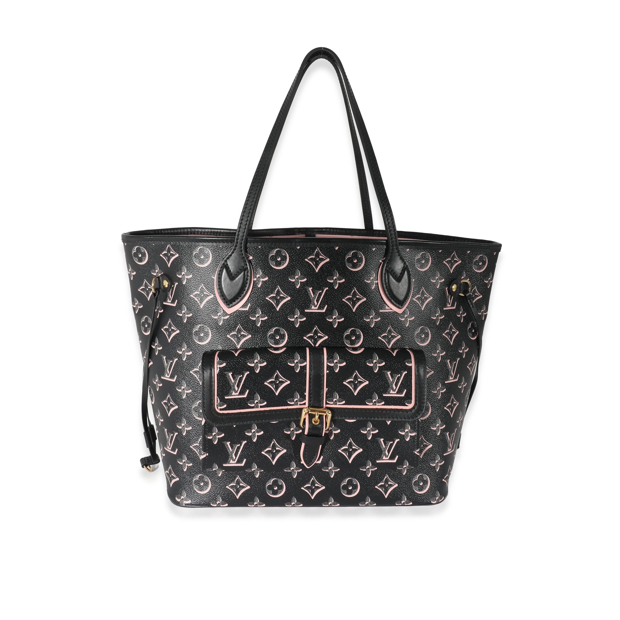 image of Louis Vuitton Black Pink Monogram Canvas Fall For You Neverfull Mm, Women's