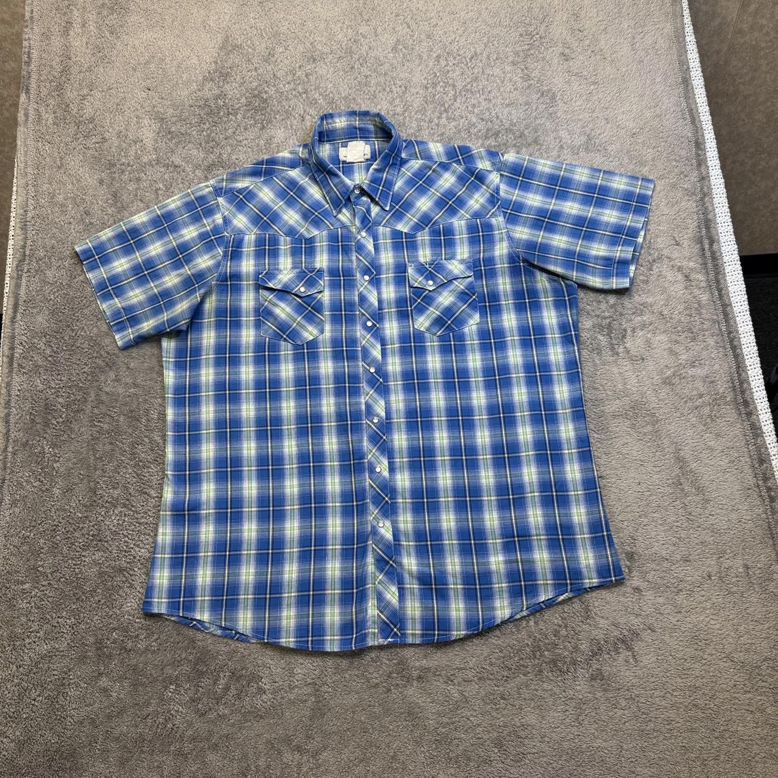 Other Vintage Blue Plaid Western Pearl Snap Shirt Size 48R - 1 Thumbnail
