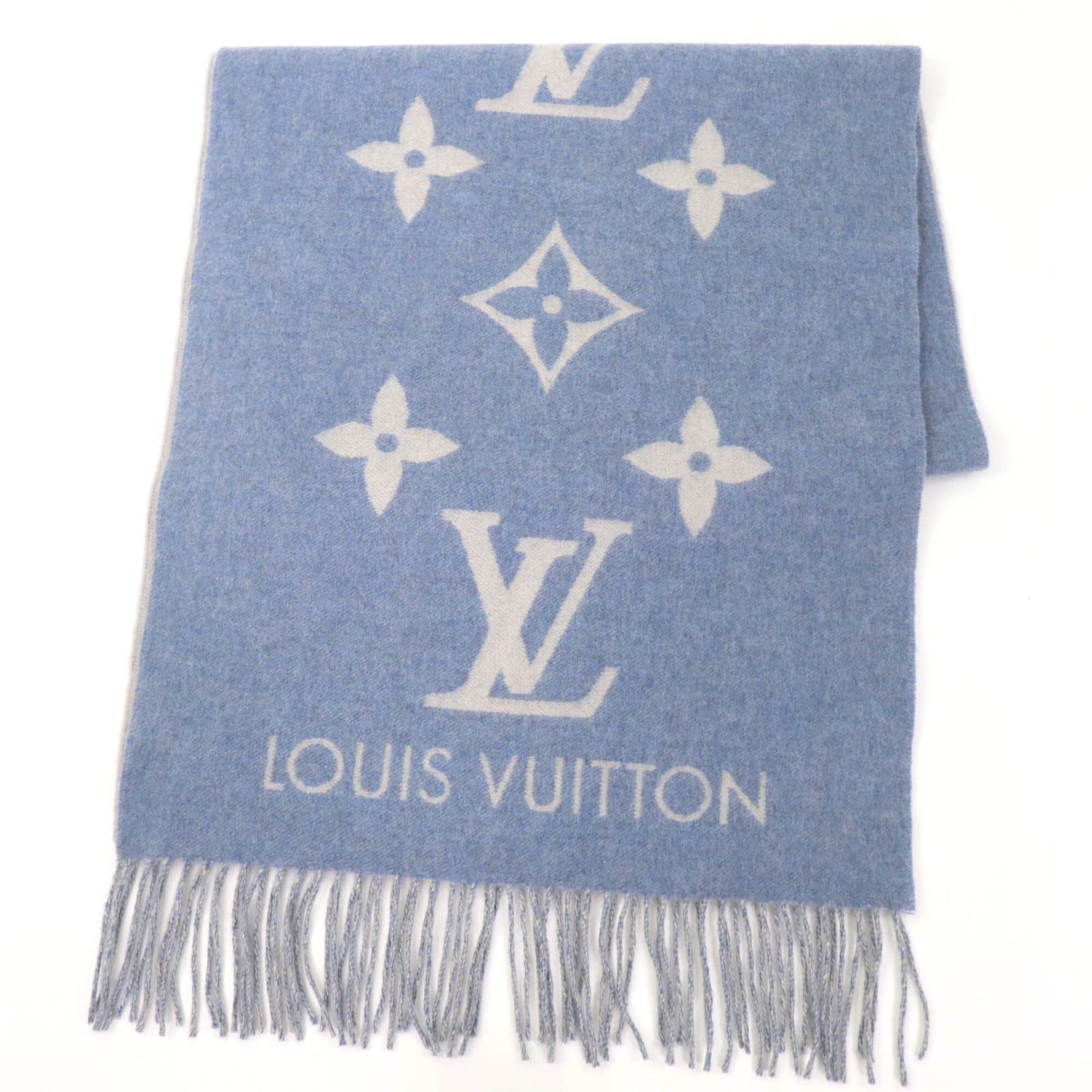 Louis Vuitton LOUIS VUITTON M75704 Echarpe Reykjavik 100% Cashmere Monogram Stole Scarf Light Blue Made in England Authentic Women's Size ONE SIZE - 1 Thumbnail