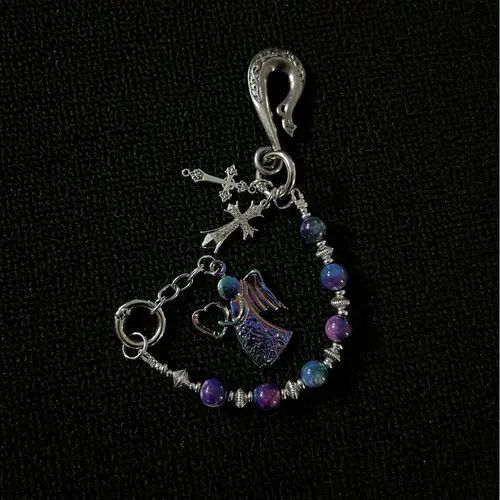 Jewelry Purple and Blue Beaded Angel Keychain Charm Size ONE SIZE - 7 Thumbnail