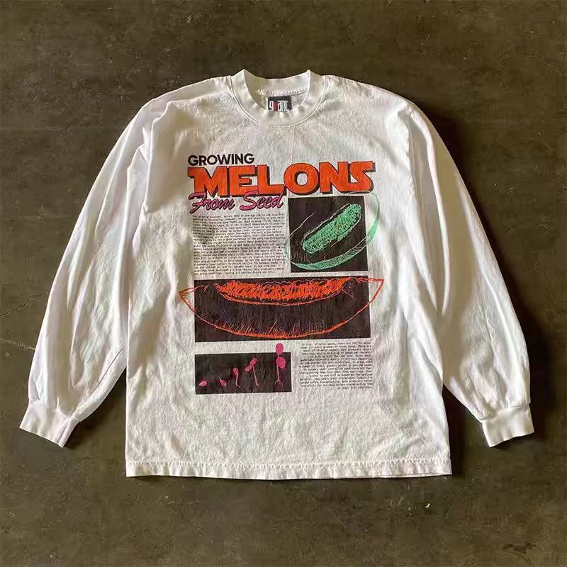 Vintage White casual retro watermelon print long-sleeved T-shirt Size US M / EU 48-50 / 2 - 1 Thumbnail