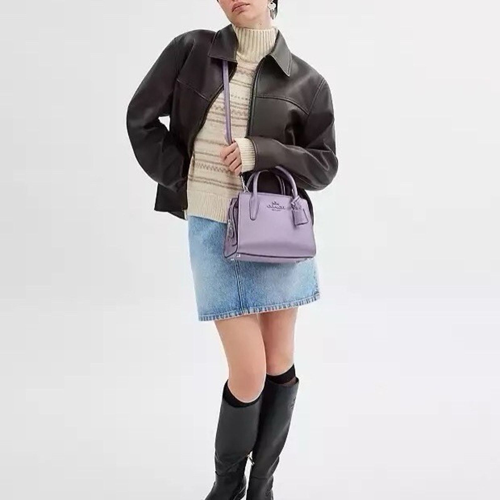 Coach NWT COACH Andrea Carryall Bag Leather CP081 Silver/Lilac Size ONE SIZE - 4 Thumbnail