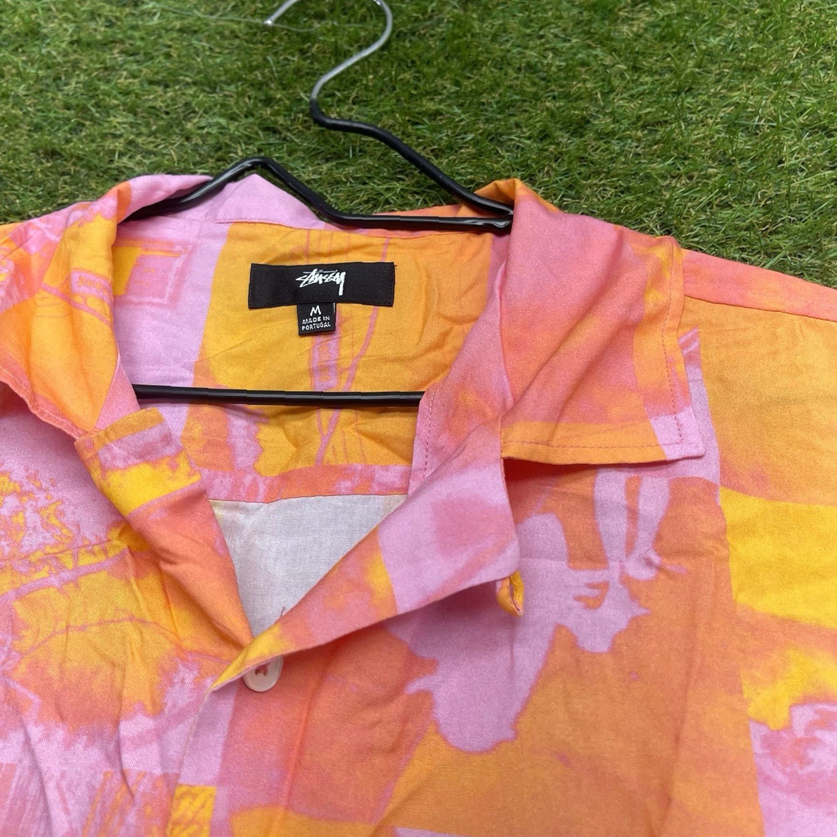Pinko Stussy Button-Up Shirt Mens Medium Pink Short Sleeve Lightweight Geometric Abstract y2k Size US M / EU 48-50 / 2 - 4 Thumbnail
