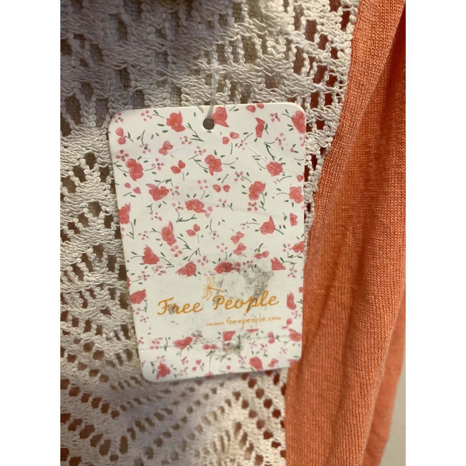 Free People Free People Tank Top Shirt Womens M Orange Lace Spaghetti Strap Sleeveless V-Neck Cropped Casual Knit Lightweight Stretch Size M / US 6-8 / IT 42-44 - 5 Thumbnail