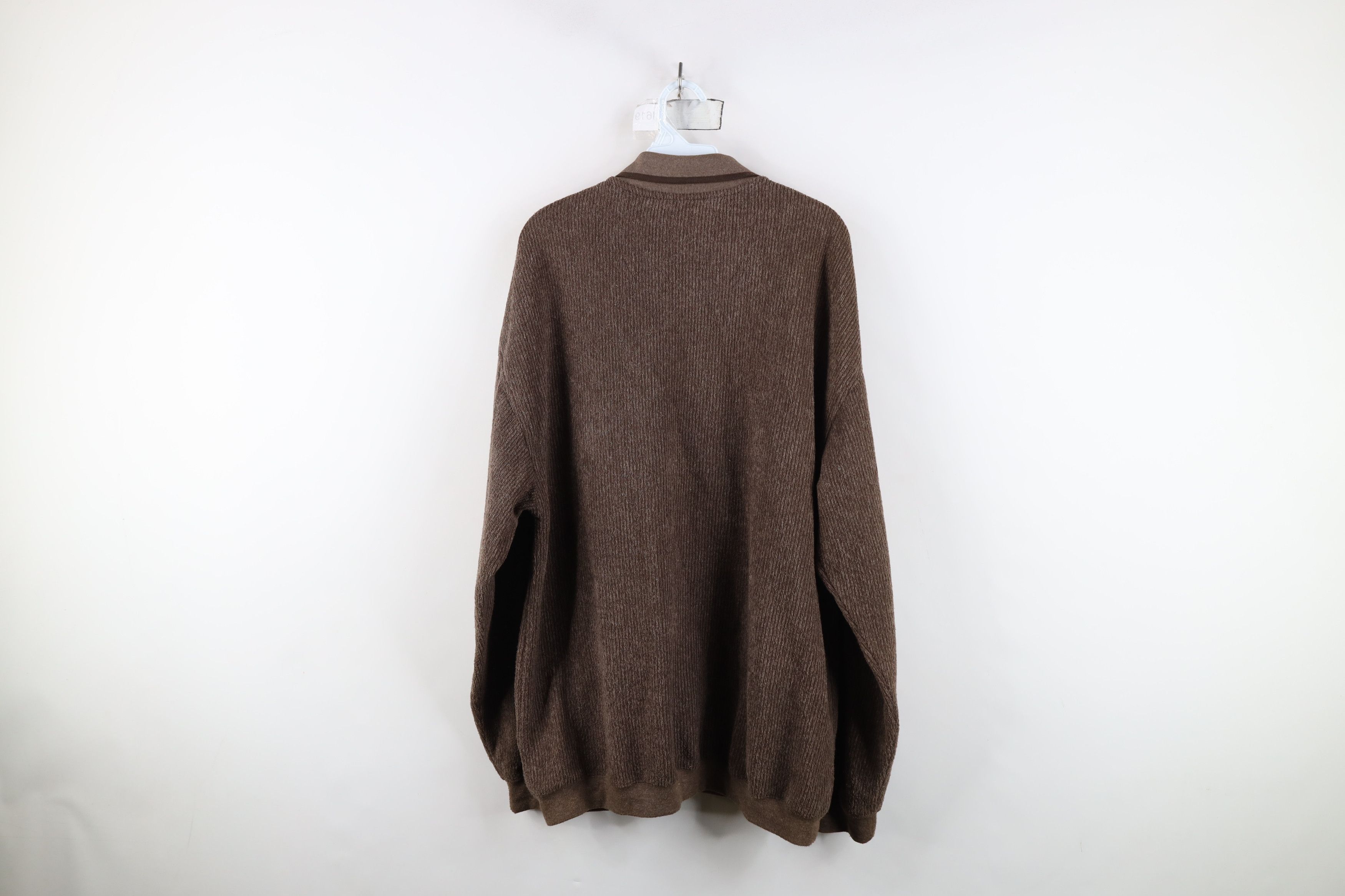 Vintage Vintage 90s Streetwear Ribbed Fleece Collared Sweater Brown Size US XXL / EU 58 / 5 - 11 Thumbnail