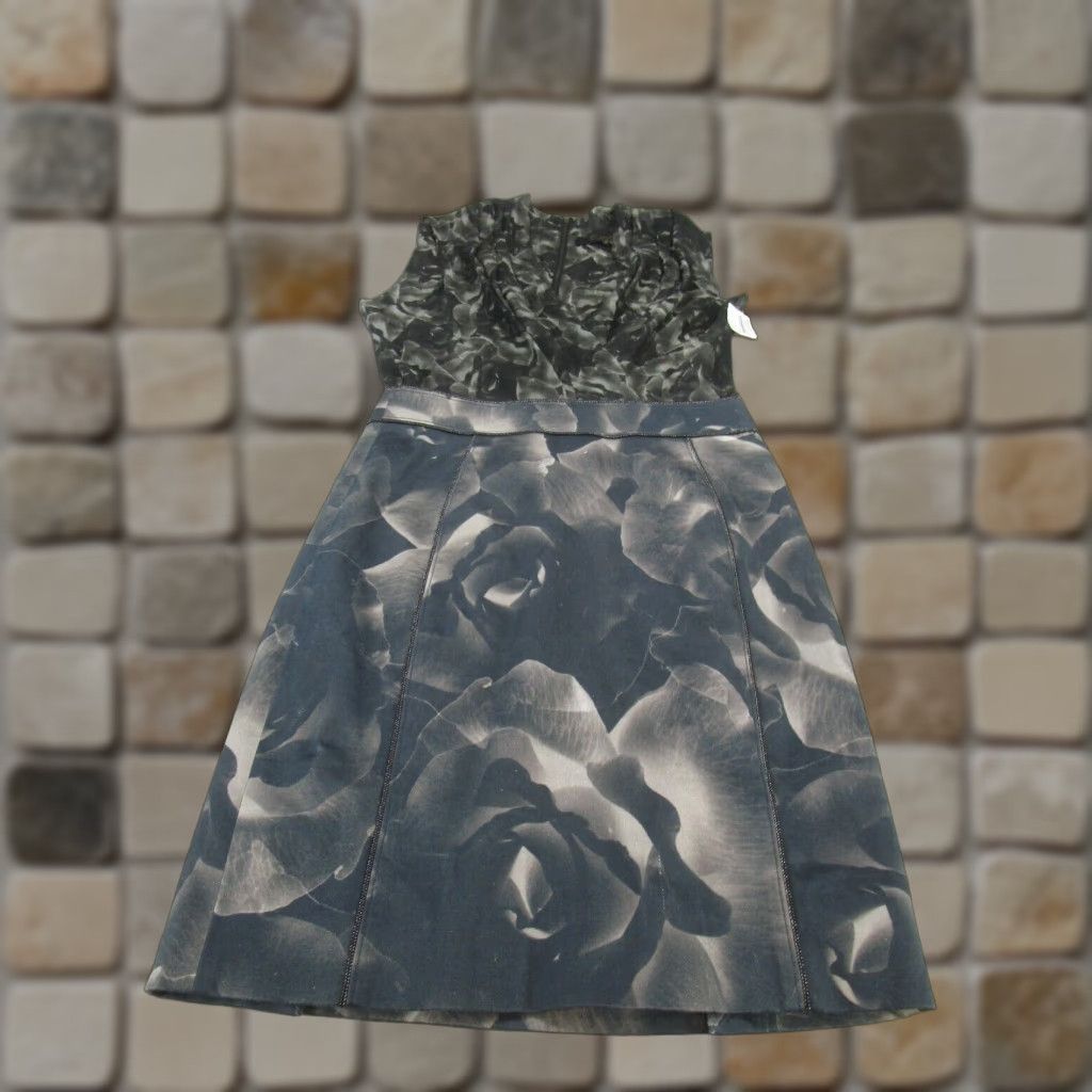 Vintage Rachel Roy Sheath Dress Womens 10 Floral Print Sleeveless Midi Black Cotton Blend Size L / US 10 / IT 46 - 1 Thumbnail