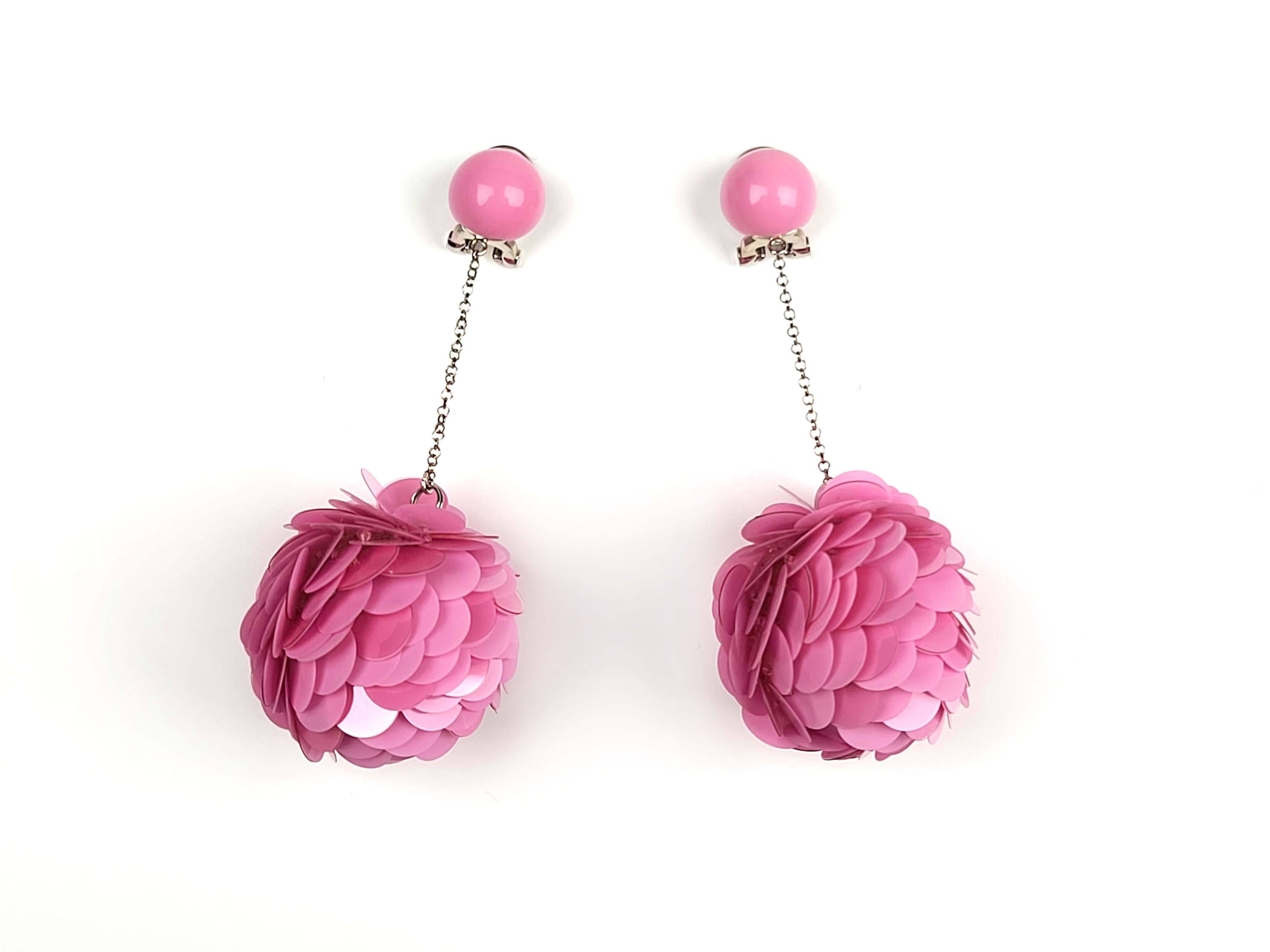 Prada S/S 2016 Runway Pink Floral Globe Drop Clip-On Earrings Size ONE SIZE - 2 Thumbnail