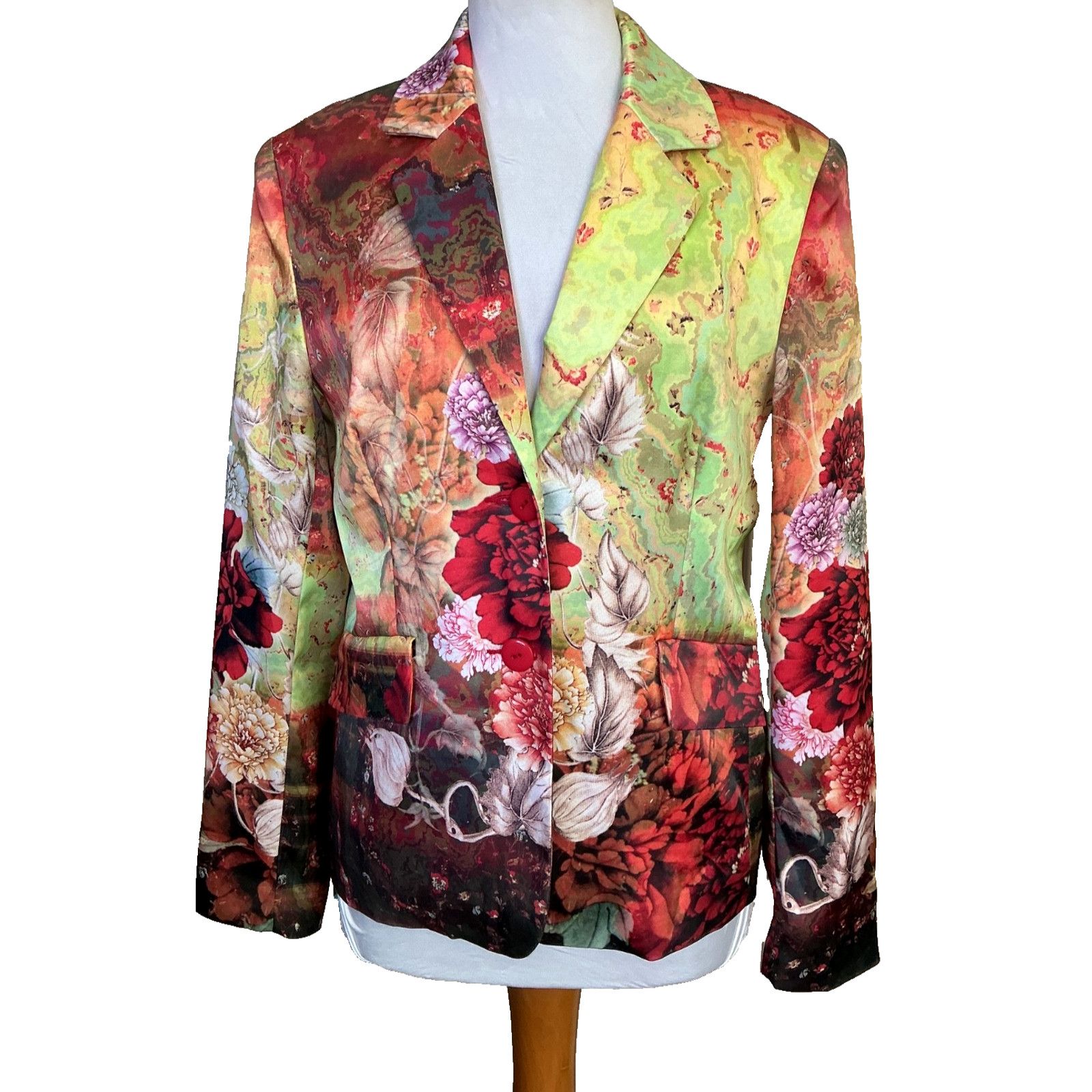 Other MI SOLO SATIN WILD BRIGHT FLORAL 2-BUTTON BLAZER JACKET SZ L Size L / US 10 / IT 46 - 1 Thumbnail