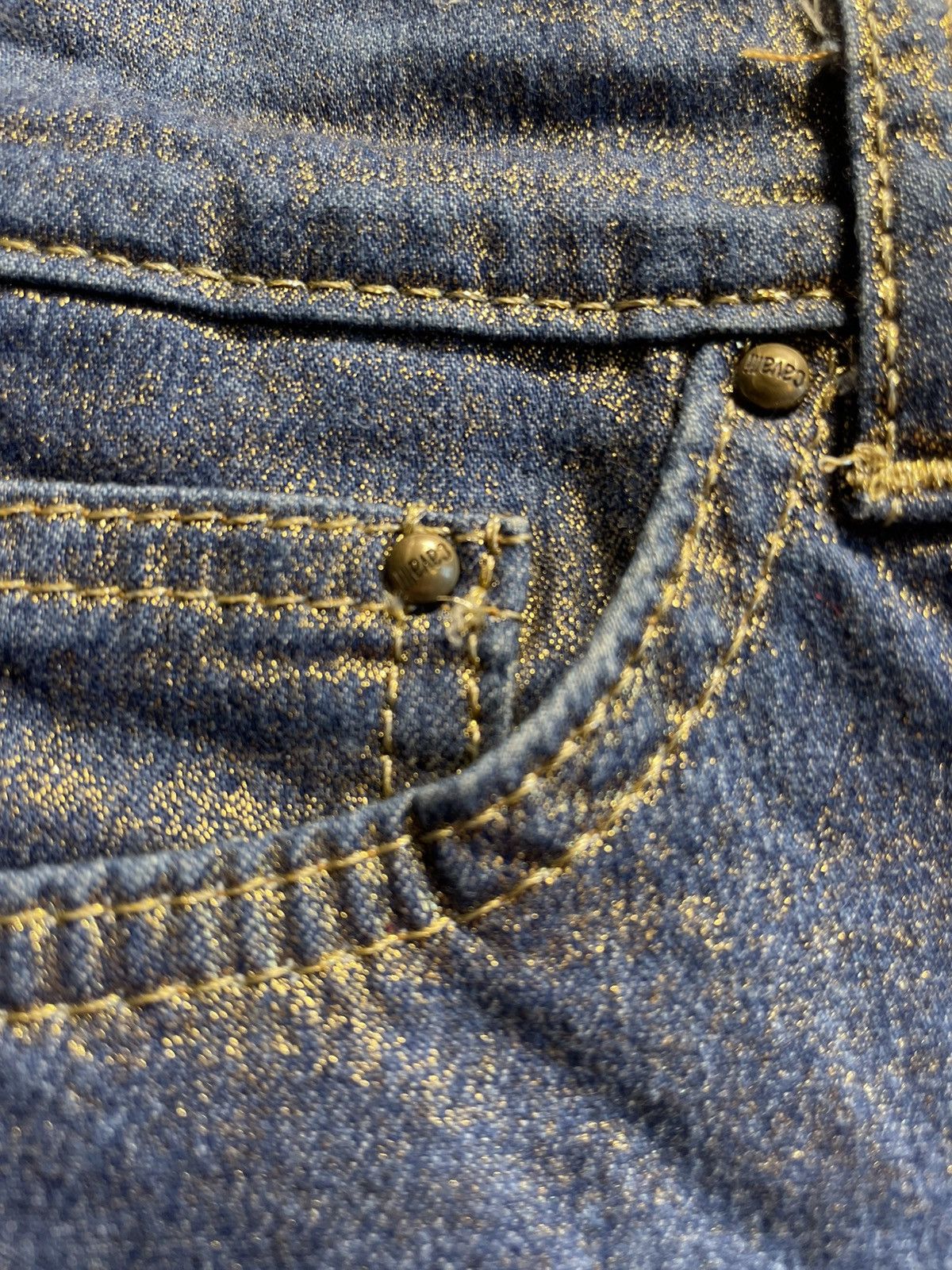 Just Cavalli Just Cavalli 2001 Gold Foil Bootcut Jeans rare Y2K archive Size 28" / US 6 / IT 42 - 8 Thumbnail