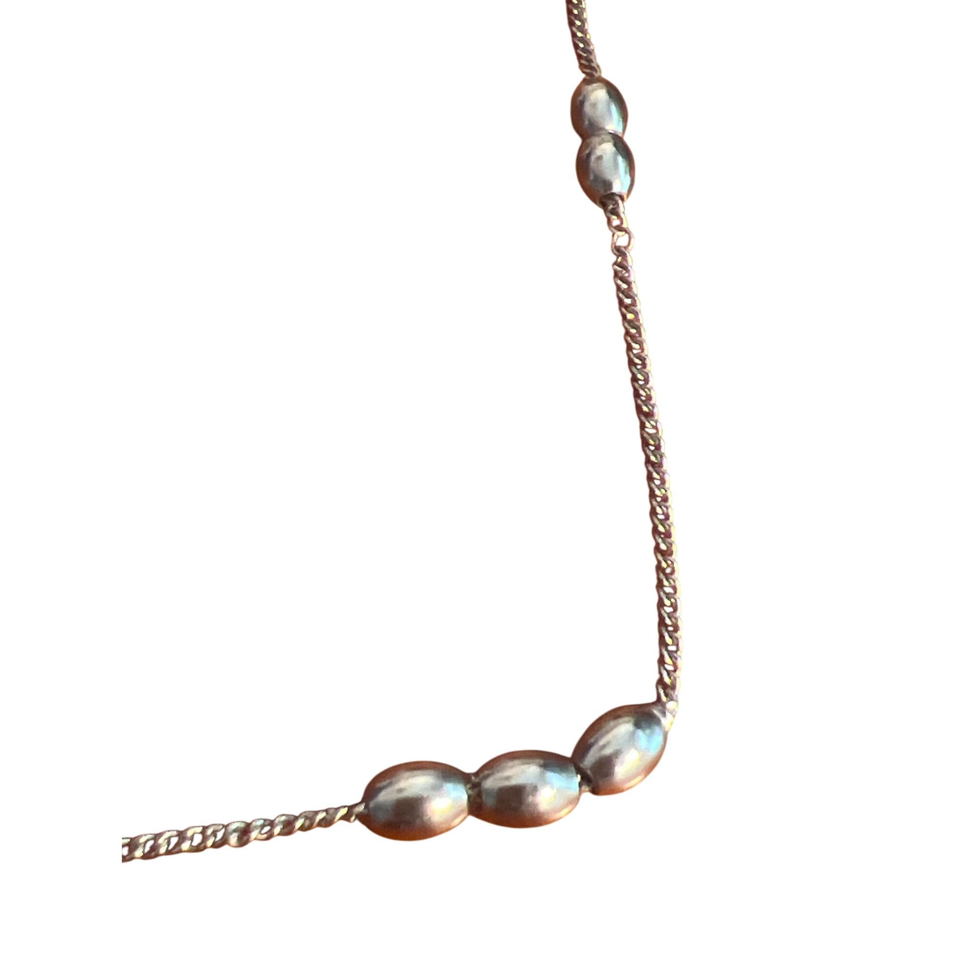 Other Vintage Silver Tone Oval Bead Stations Chain Necklace Spring Size ONE SIZE - 2 Thumbnail