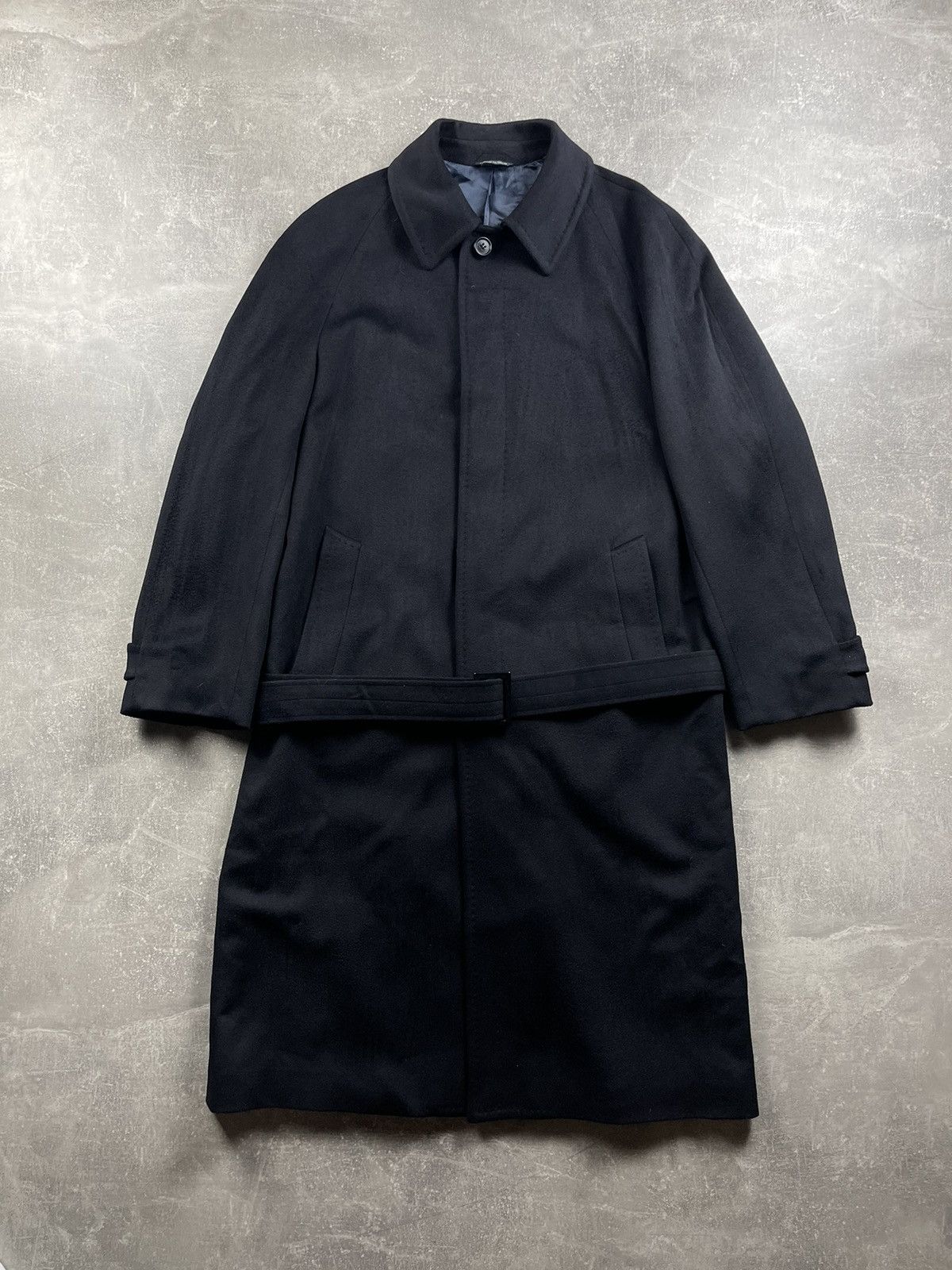Tombolini Tombolini ing Loro Piana Wool Belted Overcoat Black Size US L / EU 52-54 / 3 - 1 Thumbnail