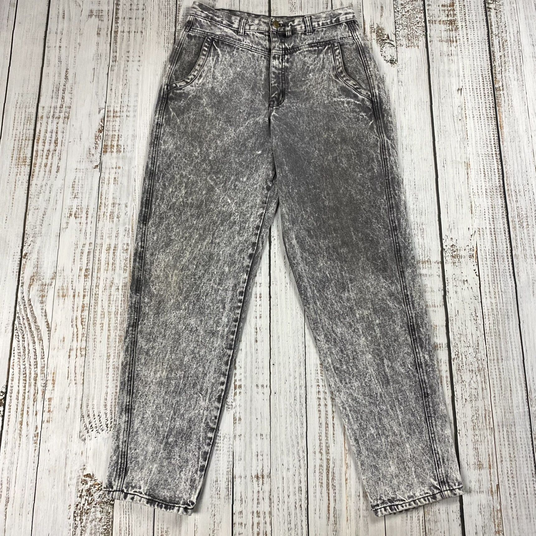 Vintage VINTAGE 90S SLICK DENIM PANTS HIGH WAIST ACID WASH GREY 32X34 Mens Size 24" / US 00 / IT 34 - 2 Thumbnail