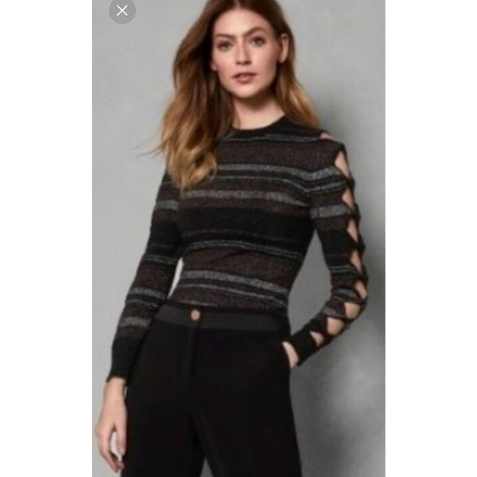 Ted Baker Ted Baker, Integral Jelinna Metallic Stripe Bow Swtr, Size 1 Size XS / US 0-2 / IT 36-38 - 2 Thumbnail
