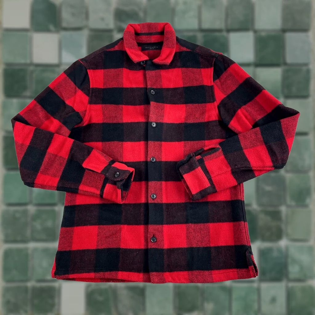 Allsaints All Saints DryTown Flannel Overshirt Men M Red Buffalo Check Wool Blend Size US M / EU 48-50 / 2 - 1 Thumbnail