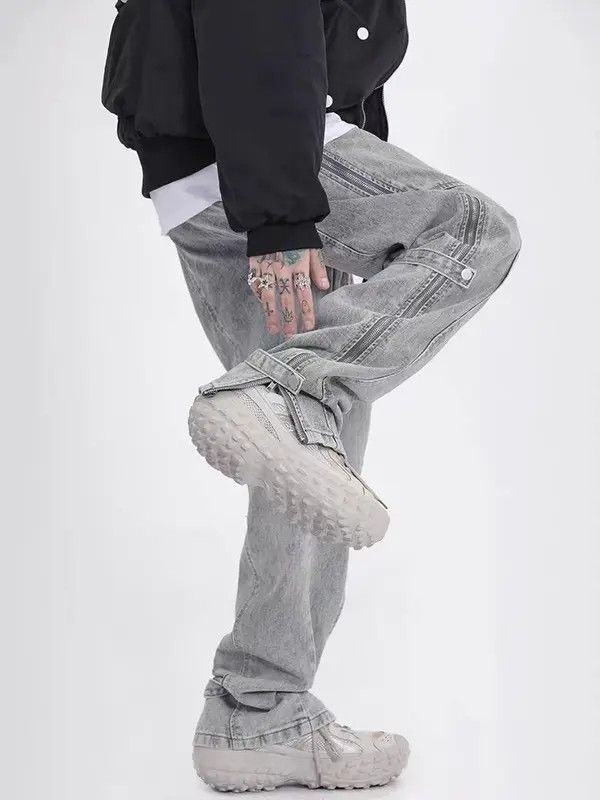 VIBE Distressed washed side zip micro-flare jeans Size US 32 / EU 48 - 6 Thumbnail
