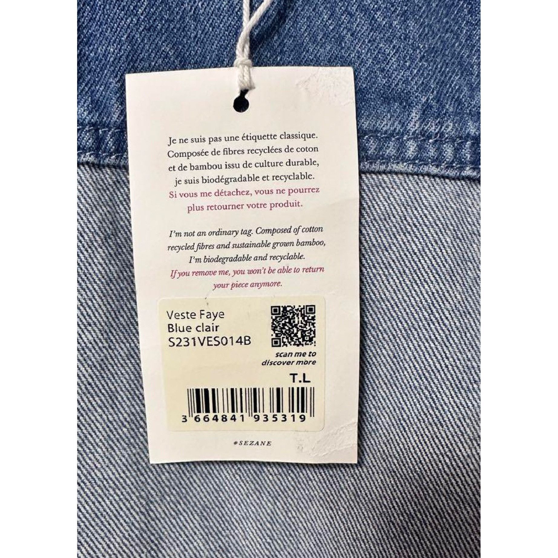 Sezane NWT Sezane denim FAYE JACKET vest Light Blue SZL bust39 Size L / US 10 / IT 46 - 8 Thumbnail