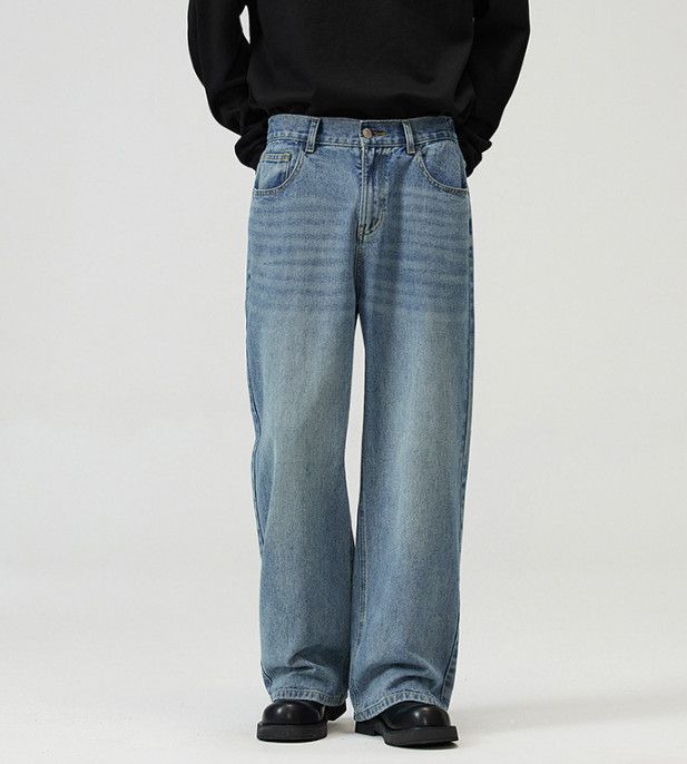 Jean Men's high street loose straight vintage washed jeans Size US 32 / EU 48 - 2 Thumbnail