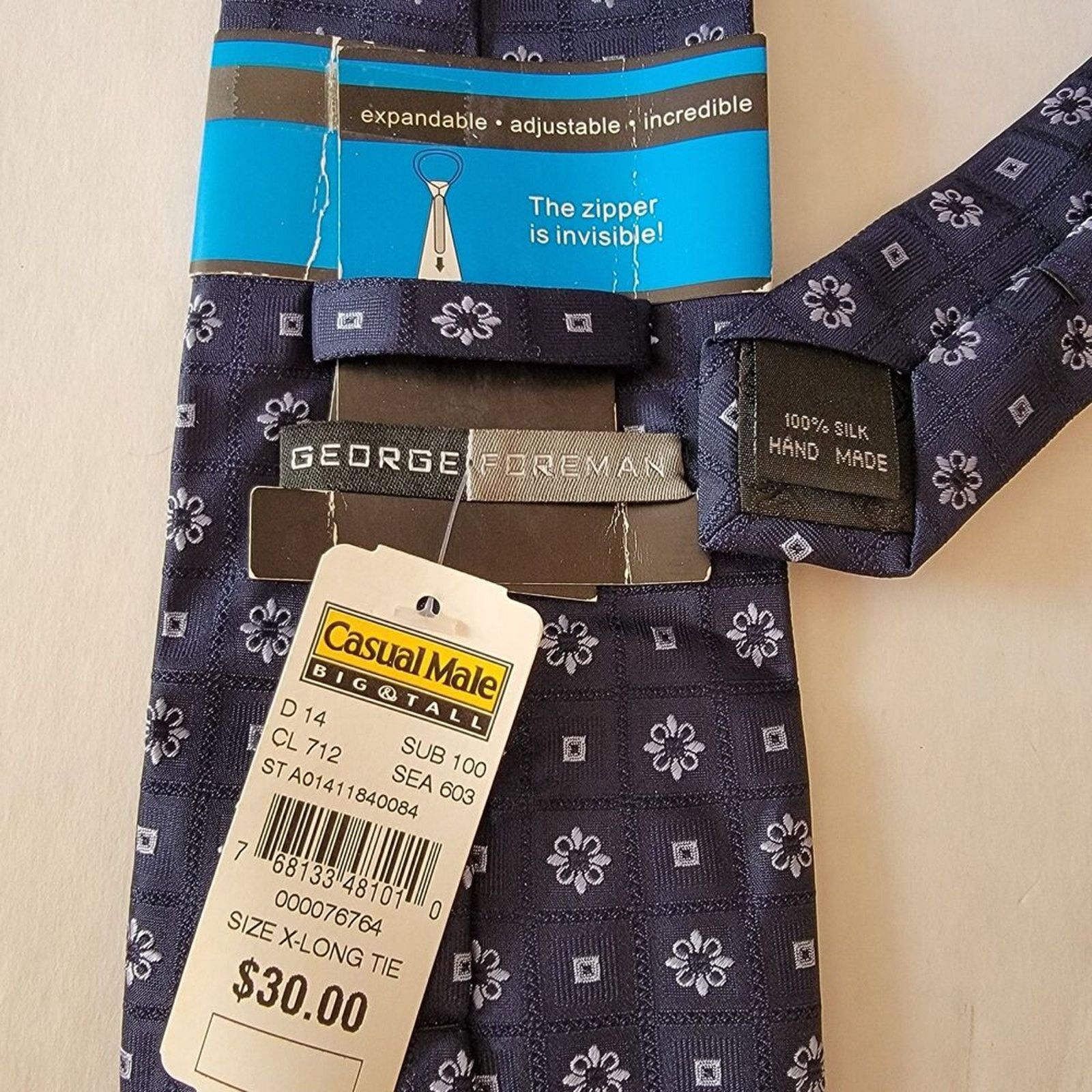 Other George Foreman X-Long Tie Navy w/ Squares & Flowers - NWT Size ONE SIZE - 5 Thumbnail