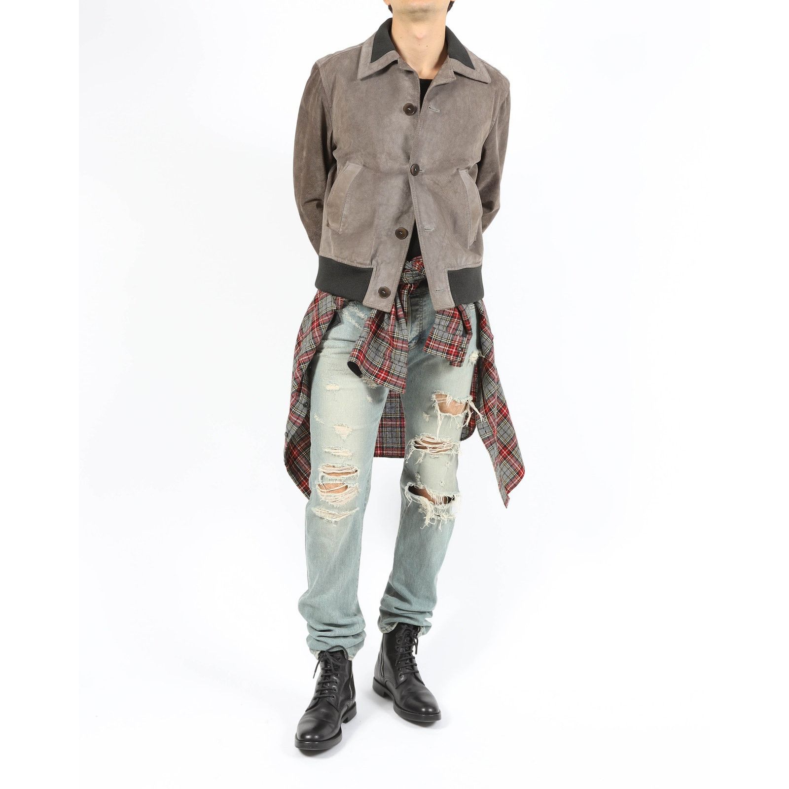 Maison Margiela FW03 Contrast Collar Bomber in Grey Suede Size US L / EU 52-54 / 3 - 5 Thumbnail