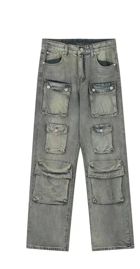 VIBE Retro yellow mud-dyed washed distressed multi-pocket jeans Size US 32 / EU 48 - 4 Thumbnail