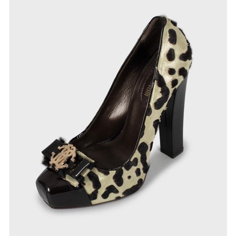 Roberto Cavalli Roberto Cavalli Green Leather Block Heel Pumps | EU 37 Size US 7 / IT 37 - 3 Thumbnail