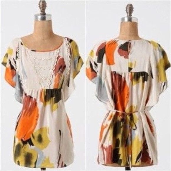 Anthropologie Anthropologie Edme & Esyllte Cream Colored 100% Silk Fairy T Size S / US 4 / IT 40 - 1 Thumbnail