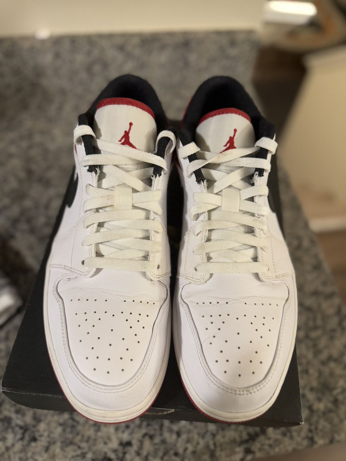Jordan Brand × Nike Jordan 1 Low White Red Pre Owned W Box Size 11.5 Size US 11.5 / EU 44-45 - 5 Thumbnail