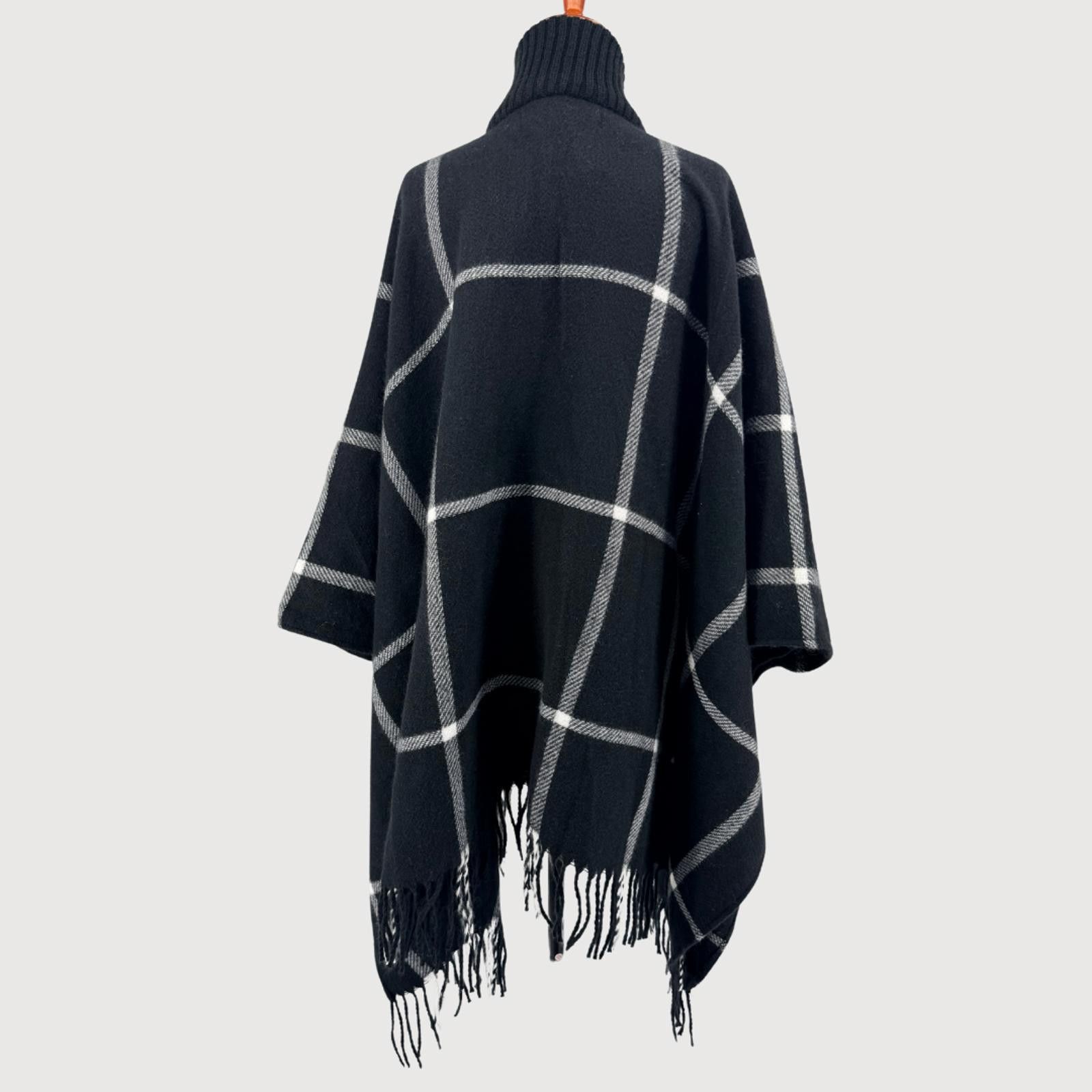London Fog London Fog Plaid Ruana Cape Black White Toggle OS Size ONE SIZE - 4 Thumbnail