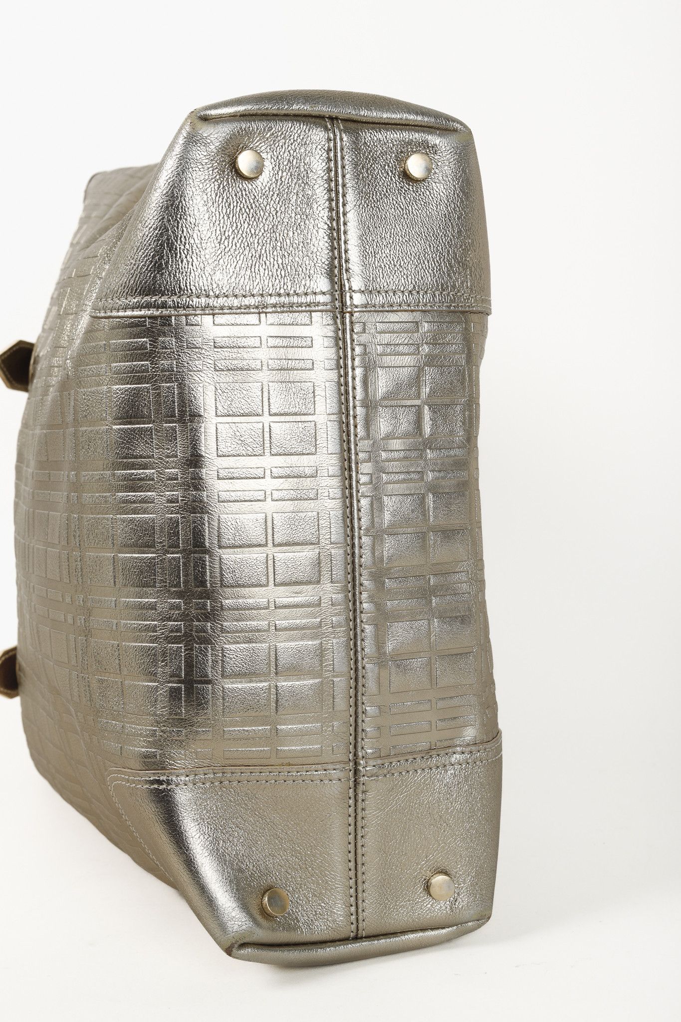 Burberry Burberry Metallic-Gold Plaid-Embossed Leather Tote Bag Size ONE SIZE - 5 Thumbnail