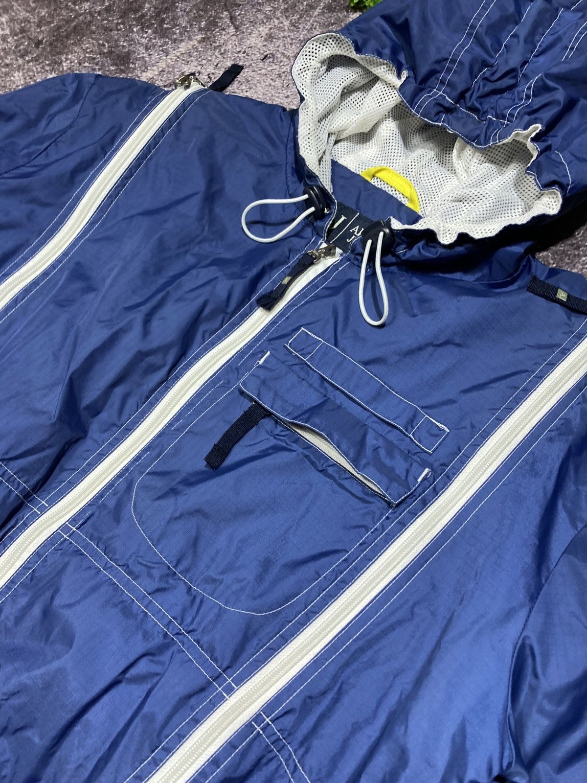 ARMANI JEANS Vintage Jacket Blue Nylon Tech Multi Zip