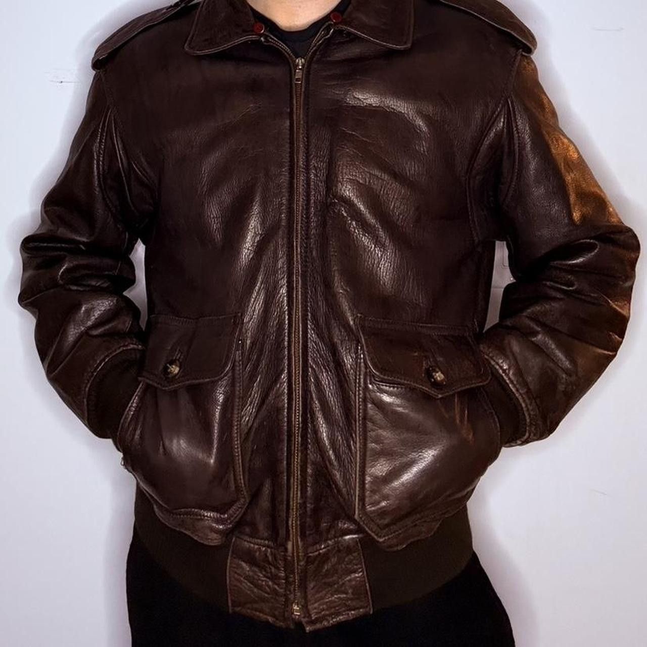 Nordstrom Vintage 70s Nordstrom Leather Flight Jacket A-2 Style Bomber Size US L / EU 52-54 / 3 - 1 Thumbnail
