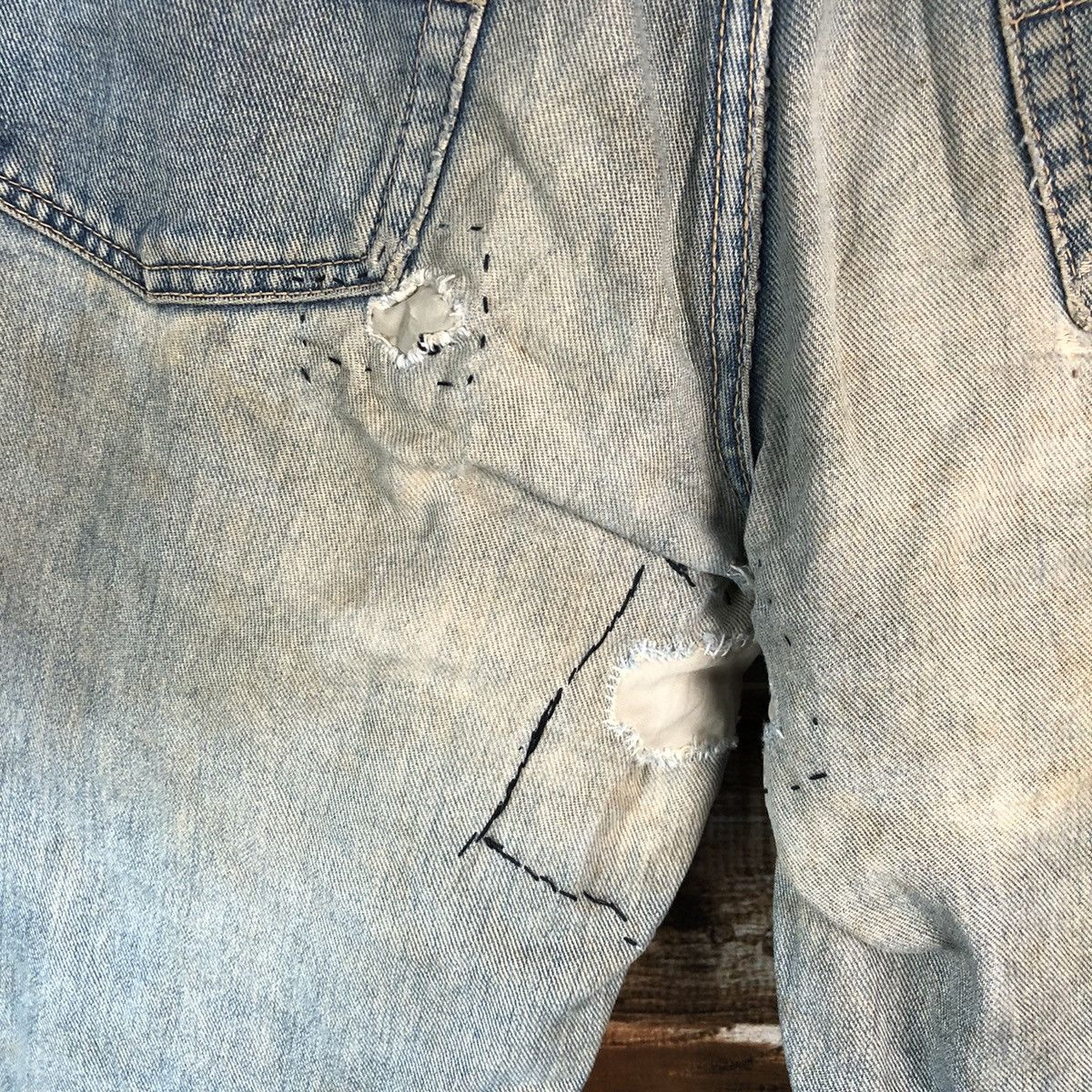 GL Hearth Blue patchwork Distressed Denim Pants #A2177