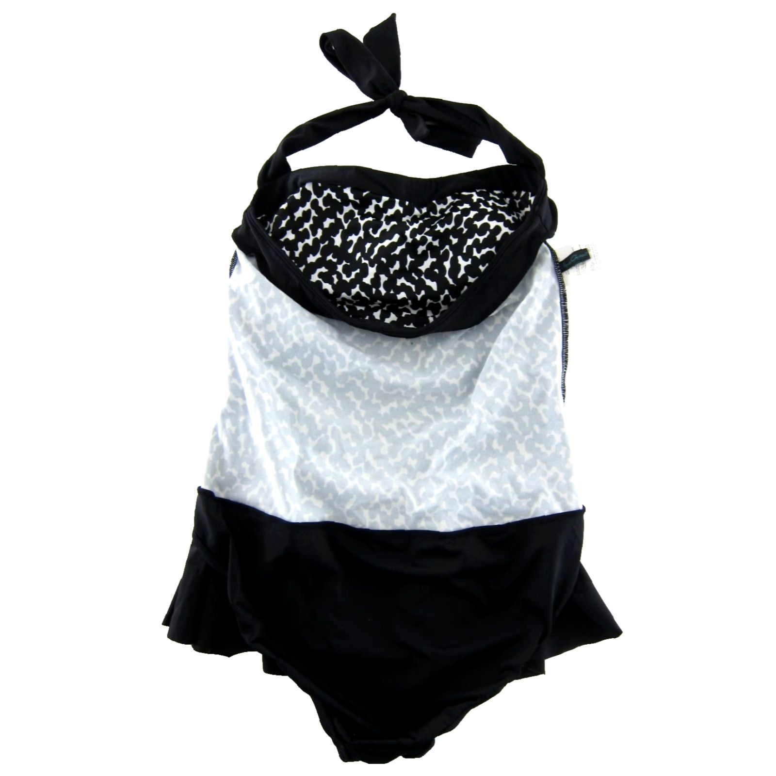 AQUA Aqua Green Black White Polka Dot Slimming One Piece Halter Swimsuit Dress Large Size L / US 10 / IT 46 - 5 Thumbnail