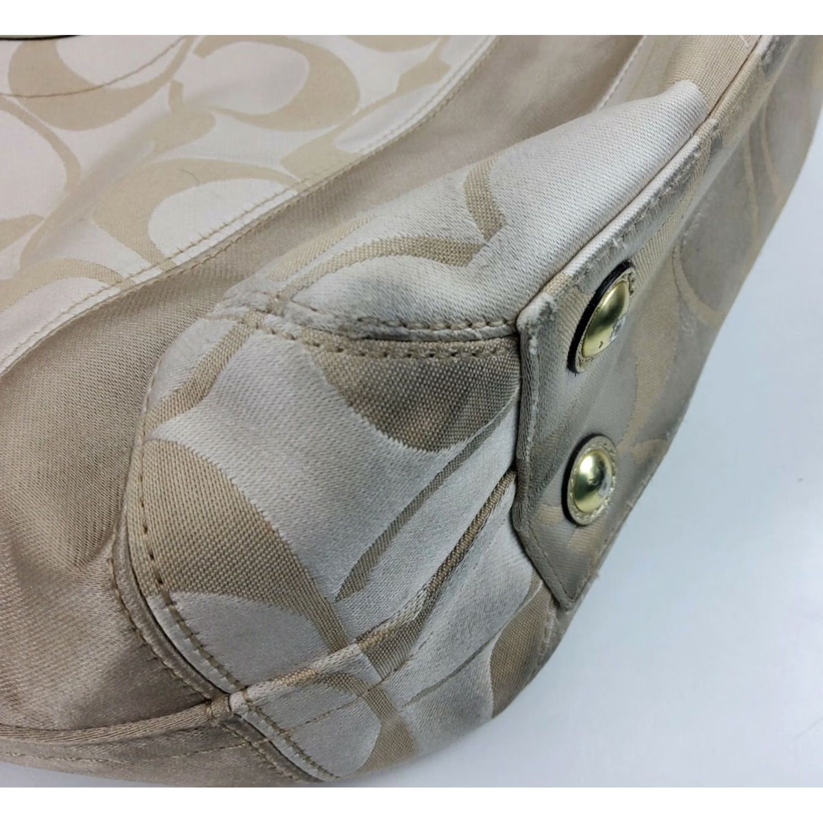 Coach Coach Signature Stripe Tote Bag F19565 Light Khaki Gold Leather Sateen Pockets Lined Women Tote Size ONE SIZE - 6 Thumbnail