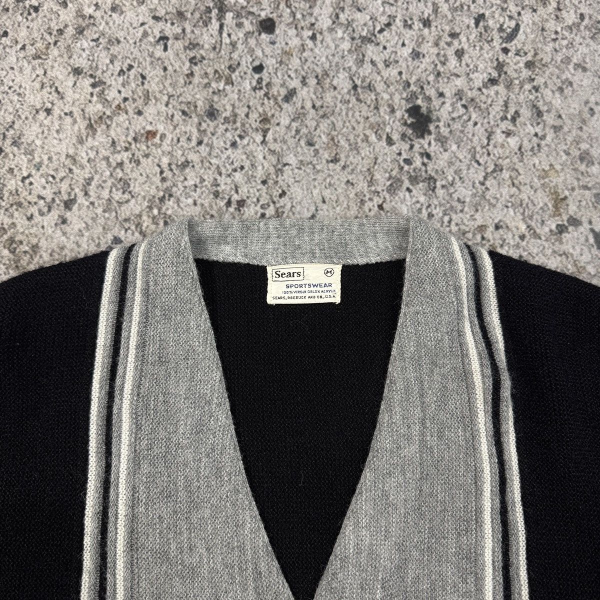 Vintage 60s Sears Striped Acrylic Cardigan Sweater USA ERD Grunge Size US M / EU 48-50 / 2 - 3 Thumbnail