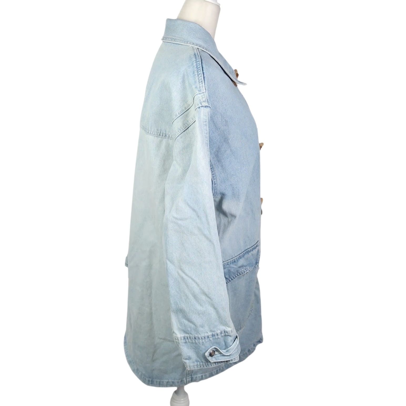 Denime VINTAGE Forenza Denim Jacket Boot? 90s Bohemian Light Wash Toggle Button Mid-Length Women M Blue Denim Jacket Size 32" / US 10 / IT 46 - 4 Thumbnail