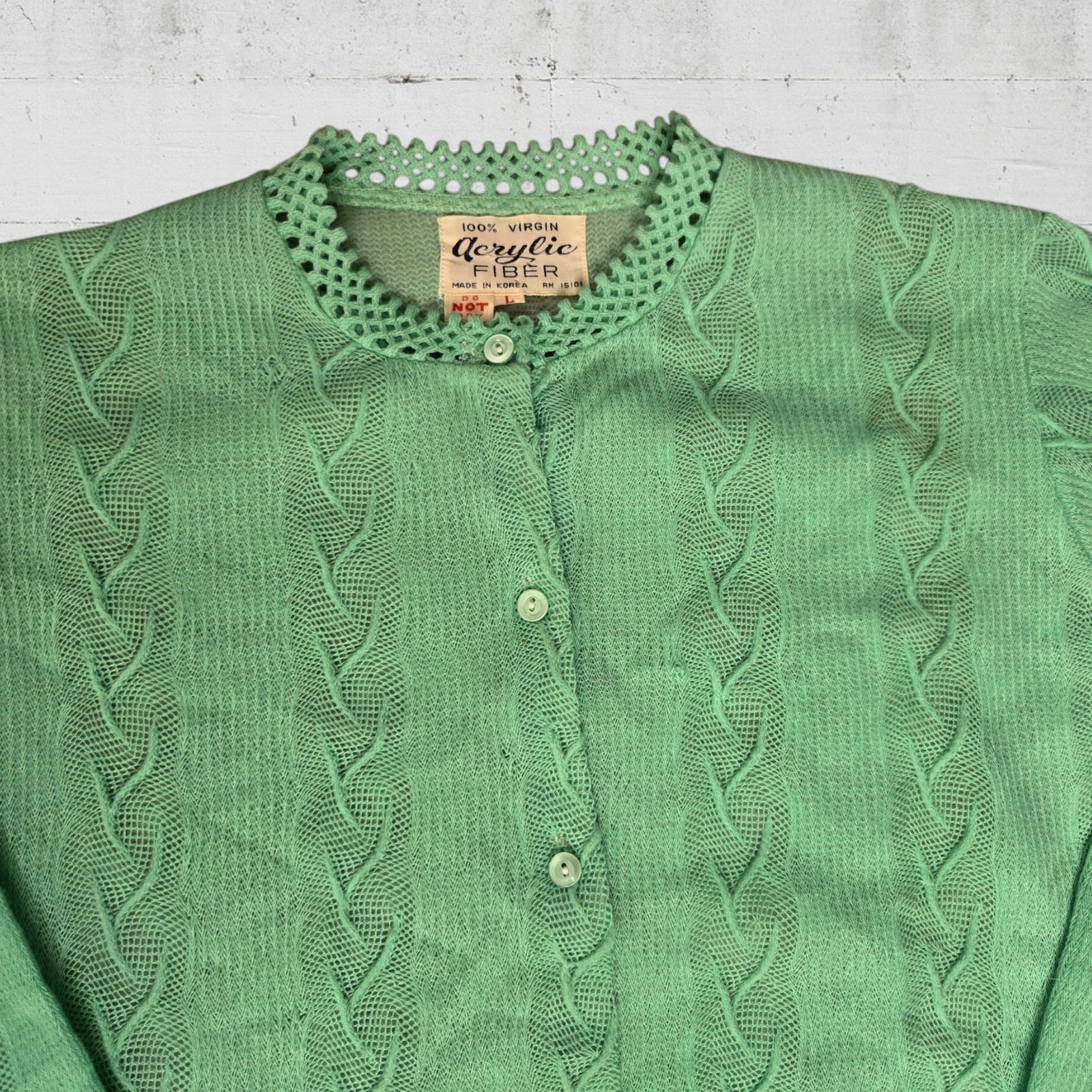 Vintage 60s Vintage Green Acrylic Cardigan Size Large Size L / US 10 / IT 46 - 3 Thumbnail
