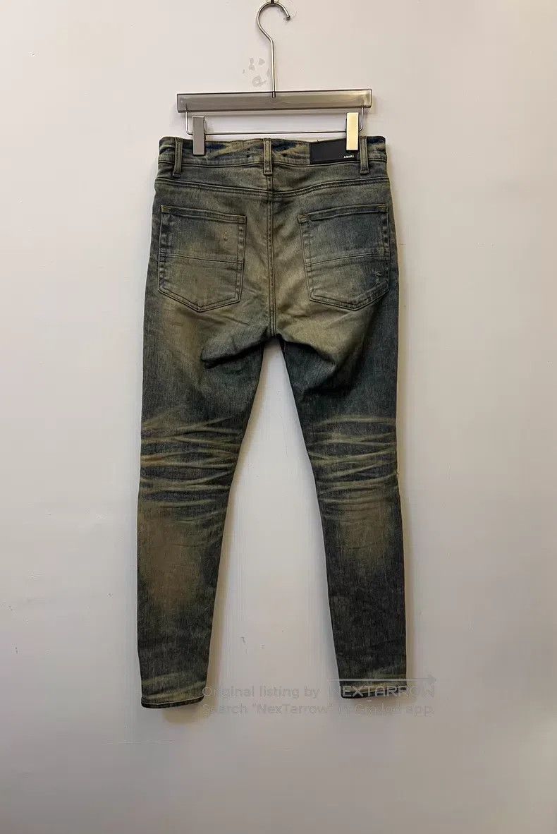 Amiri Amiri Distressed knife-cut cashew flower denim pants, blue Size US 32 / EU 48 - 2 Thumbnail