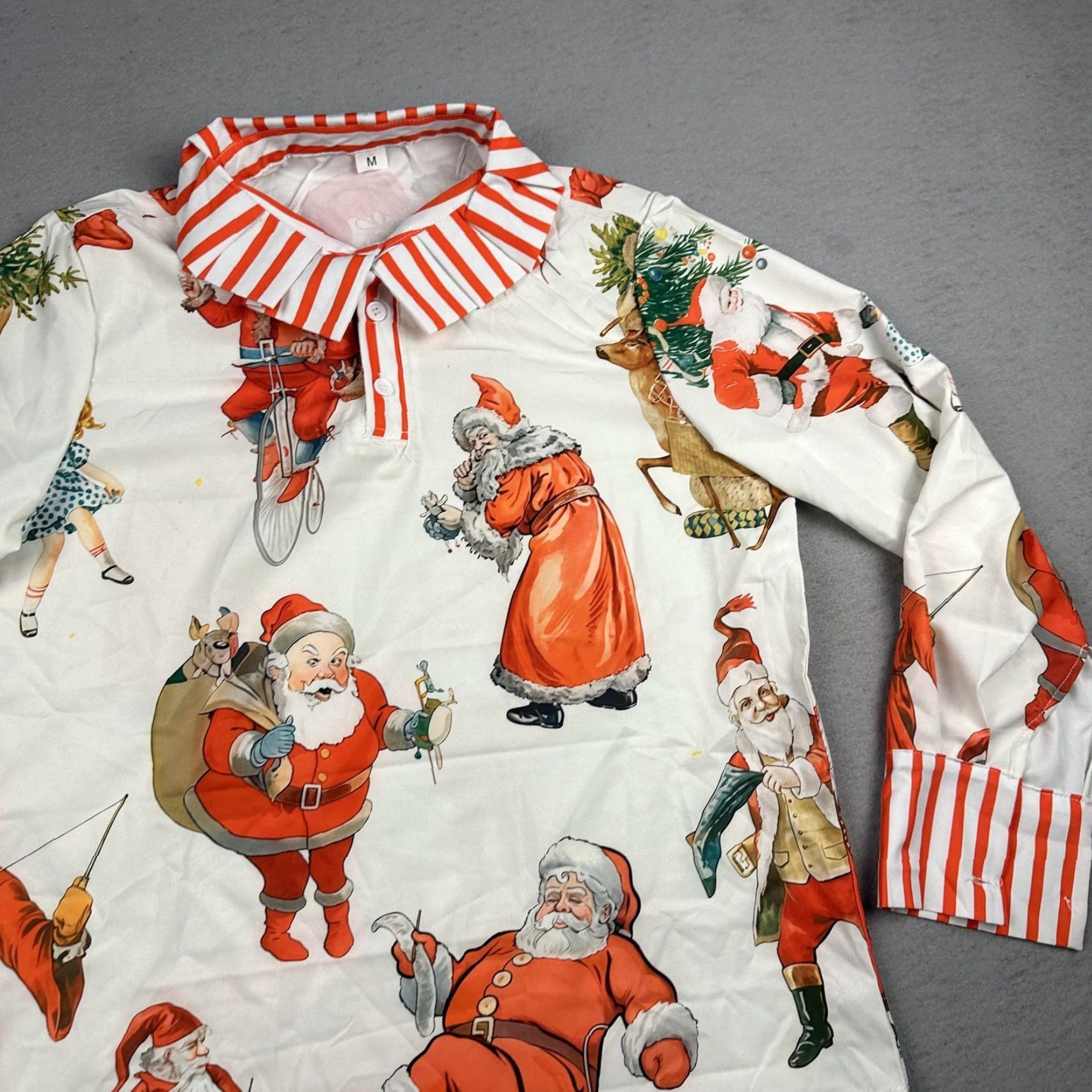 Vintage Santa Claus Christmas Shirt Medium White Red Striped Collar Long Sleeve Womens Size M / US 6-8 / IT 42-44 - 3 Thumbnail