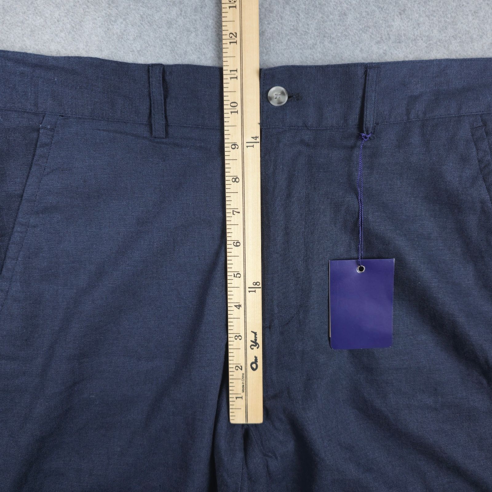 Alan Flusser Alan Flusser 34 Navy Linen Blend Flat Front Chino Shorts Size US 34 / EU 50 - 16 Thumbnail