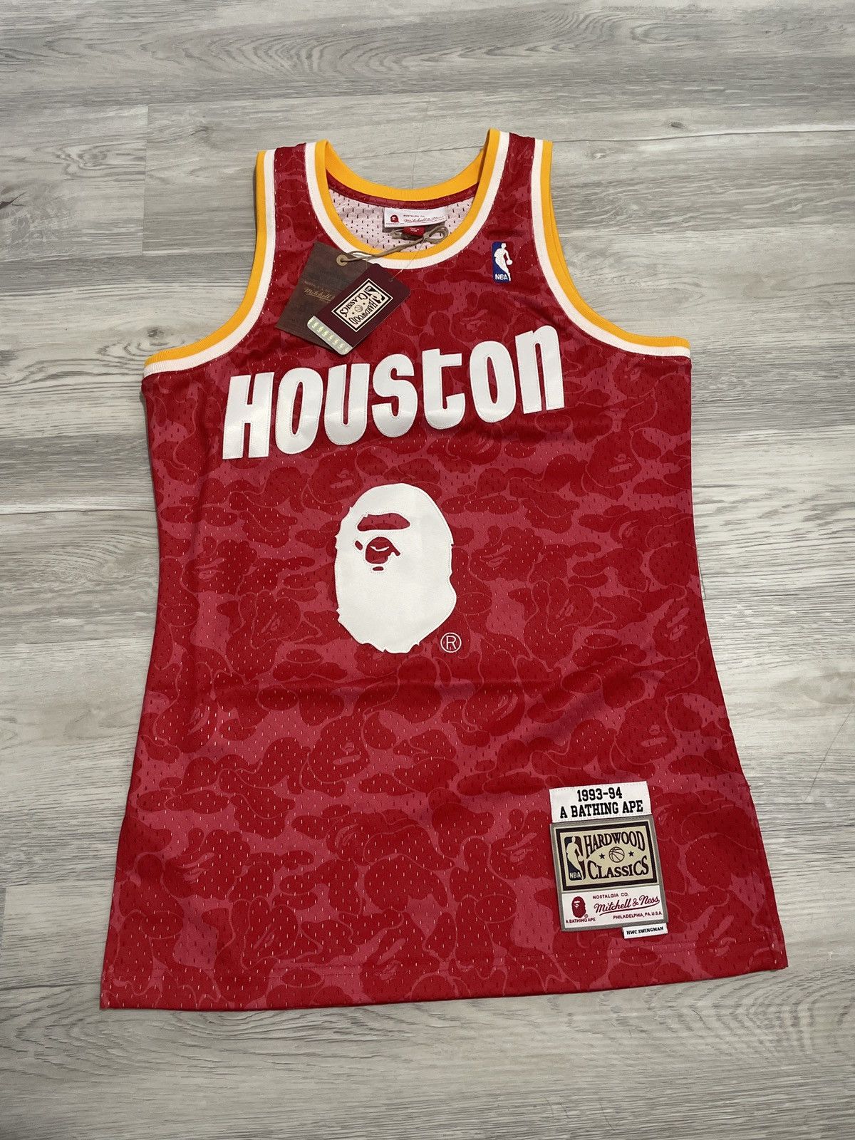 image of Bape X Mitchell & Ness Houston Rockets Swingman Jersey in Red, Men's (Size Small)