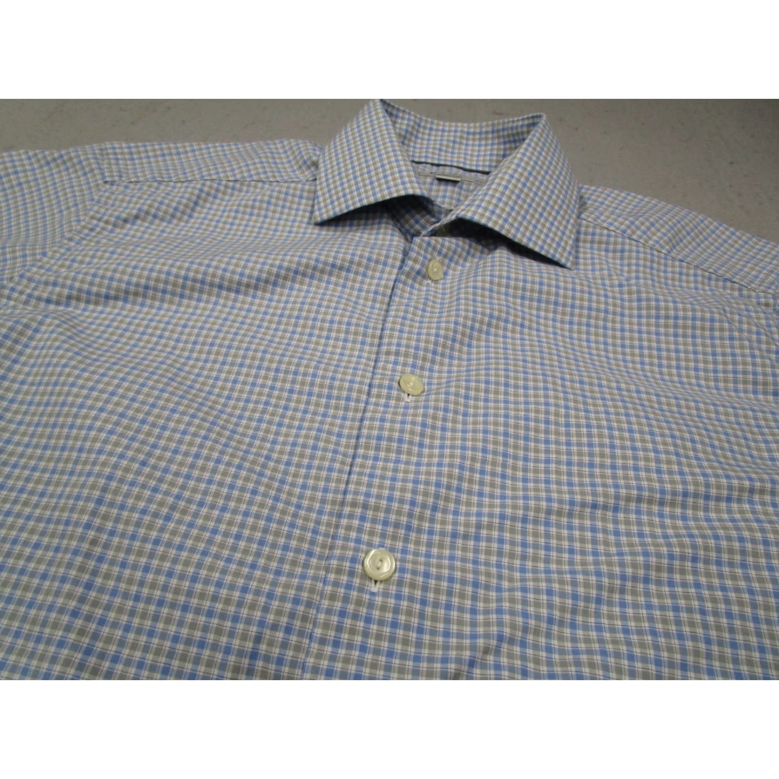 Eton ETON Dress Shirt Mens 15.5 39 Blue Check Contemporary Button Up Twill 100% Cotton Casual Business Size 40R - 2 Thumbnail