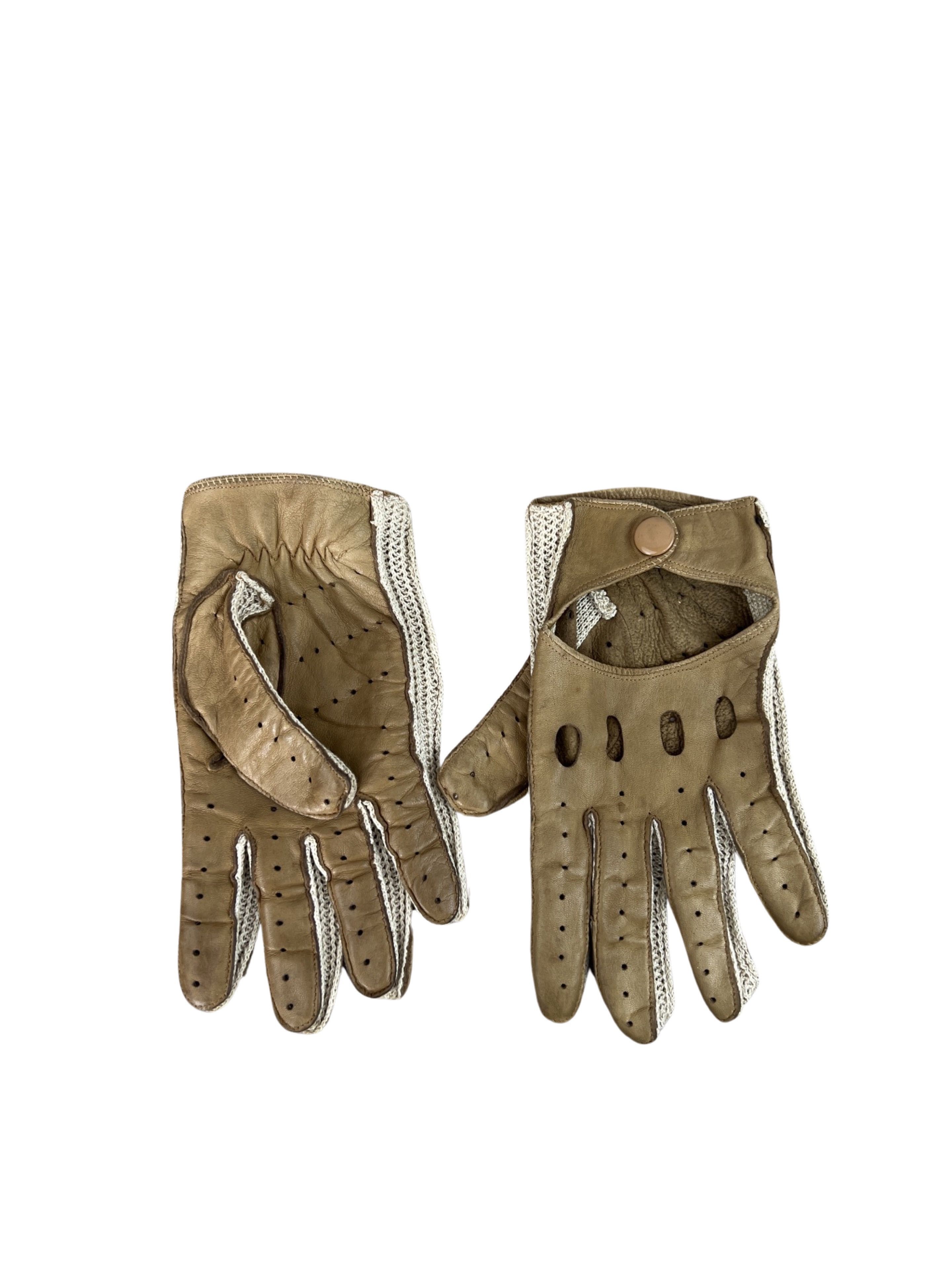 Vintage Vintage 70-80s Brown Leather Racing Gloves Knitted Leon Dore Size ONE SIZE - 6 Thumbnail