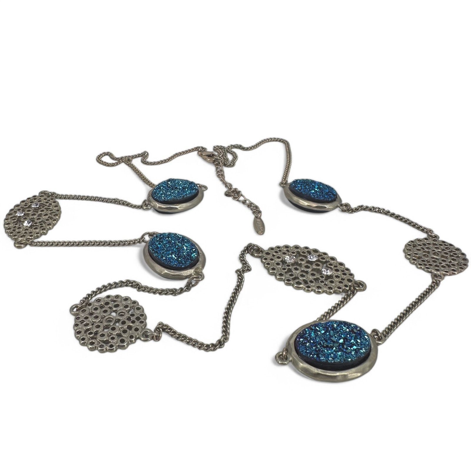 Other Vintage VCLM Necklace Blue Faux Druzy Stations Opera Length Size ONE SIZE - 8 Thumbnail