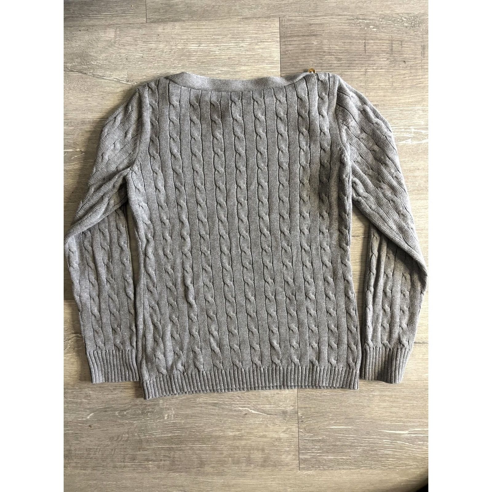 Ralph Lauren Lauren Ralph Lauren Sweater Womens L Gray Boat Neck Cable Knit Buttons Size L / US 10 / IT 46 - 4 Thumbnail