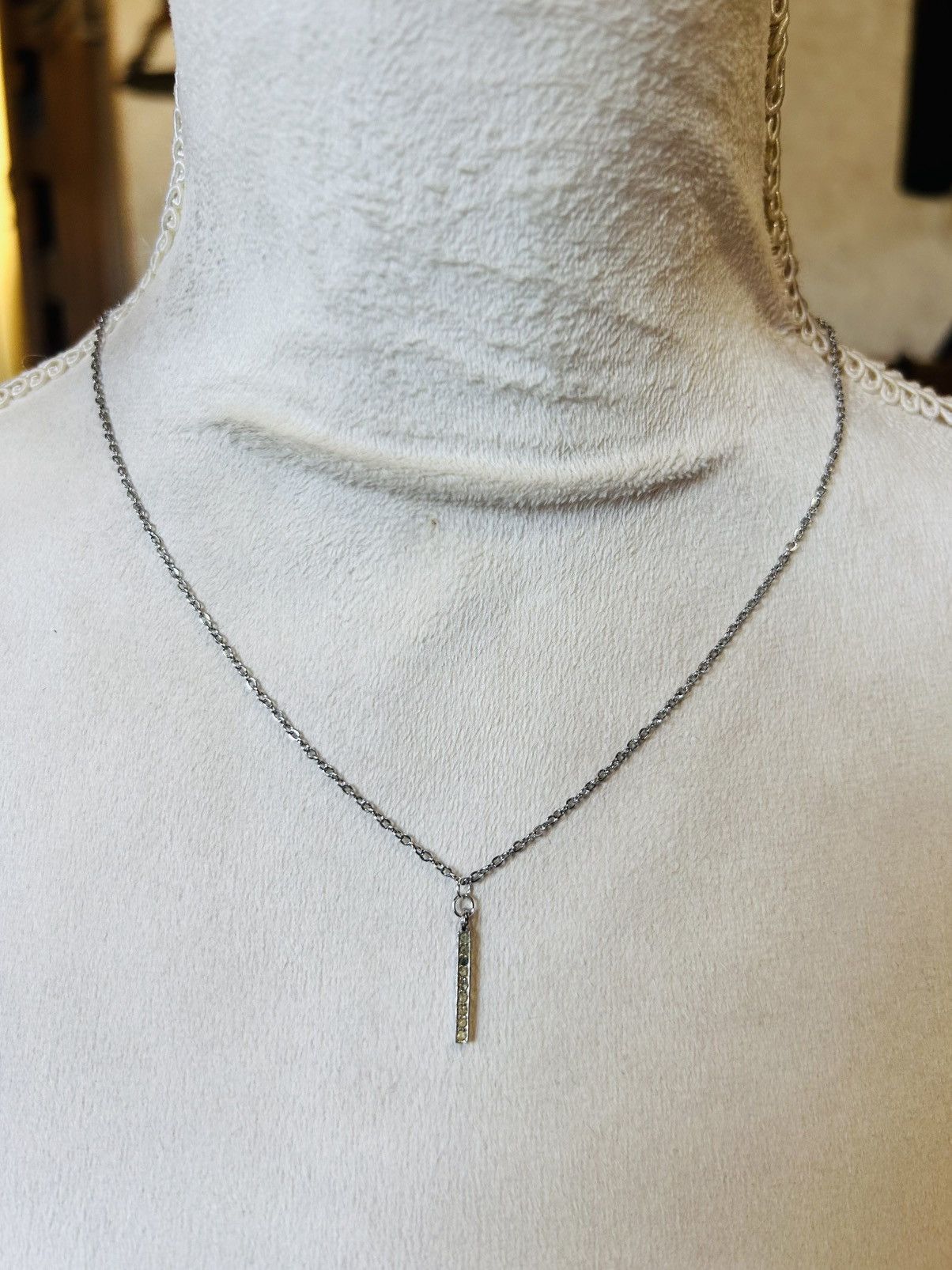 Vintage Handcrafted vintage rhinestone bar pendant on chain necklace Size ONE SIZE - 2 Thumbnail