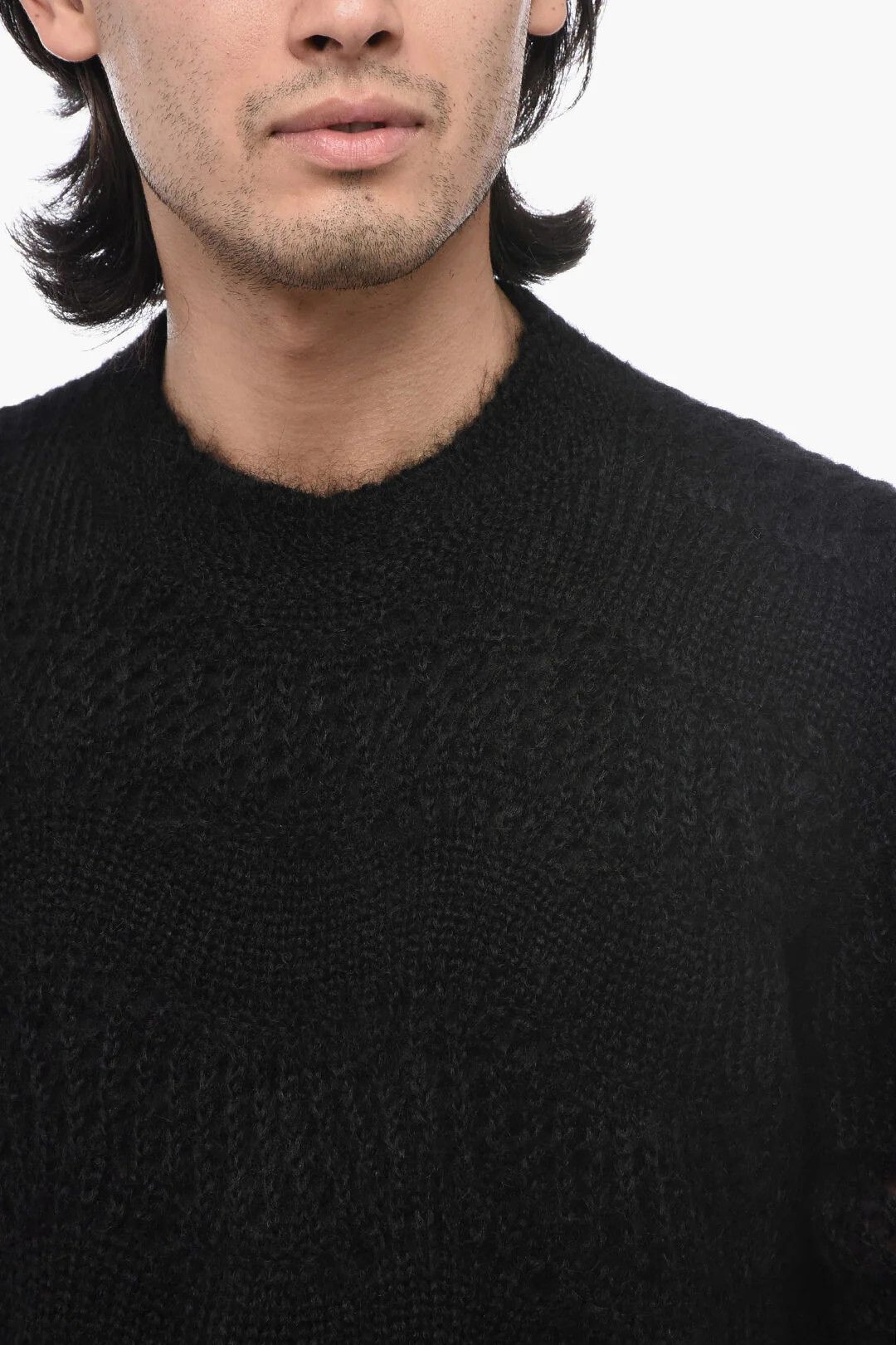Saint Laurent Paris og1mm0426 Openwork Mohair-Blend Crewneck Sweater in Black Size US S / EU 44-46 / 1 - 3 Thumbnail