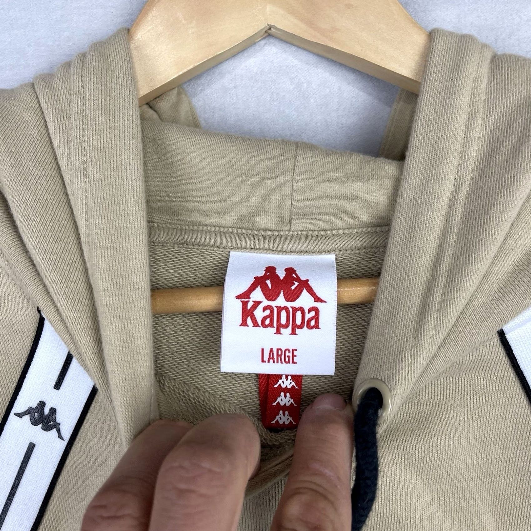 Kappa Kappa Hoodie Mens Large Beige Omni Tape Logo Sweatshirt Pullover Athletic sweatshirt Logo Hooded Graphic Print Casual Sports Classic 90s Mens Size US L / EU 52-54 / 3 - 7 Thumbnail