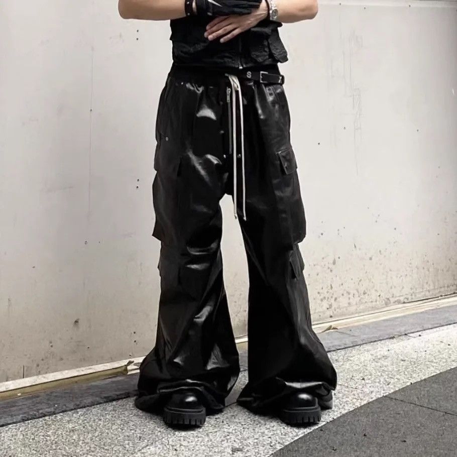 RO Style Glossy Black Pu Leather Pants Hombre Baggy